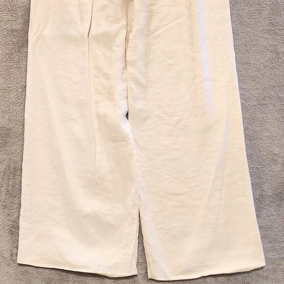 Zara White High Rise Pleated Wide Leg Trousers Size Medium Business Casual - Picture 6 of 13